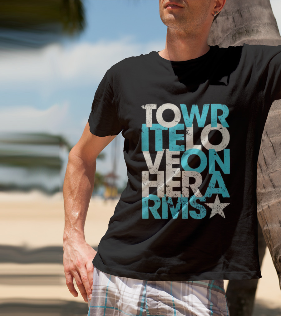 Tower Love Hero Arms Distressed Text Star T-Shirt