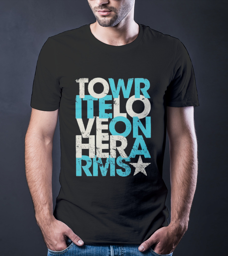 Tower Love Hero Arms Distressed Text Star T-Shirt