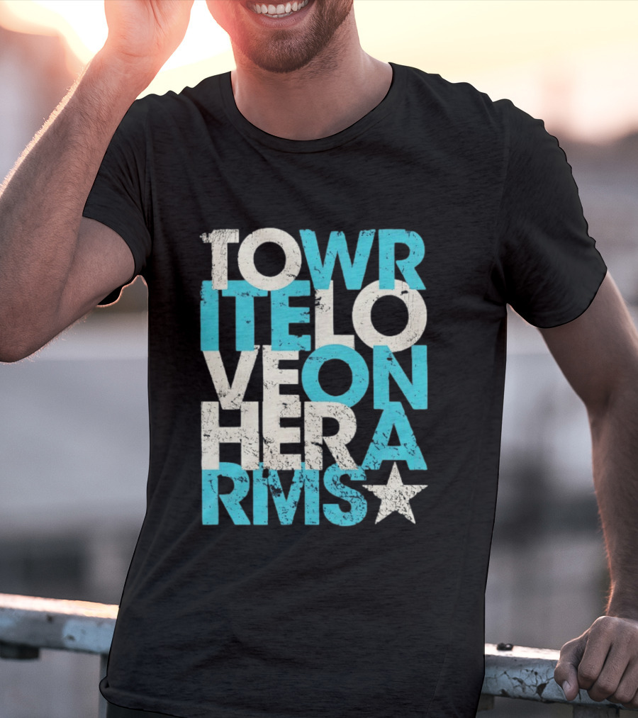 Tower Love Hero Arms Distressed Text Star T-Shirt