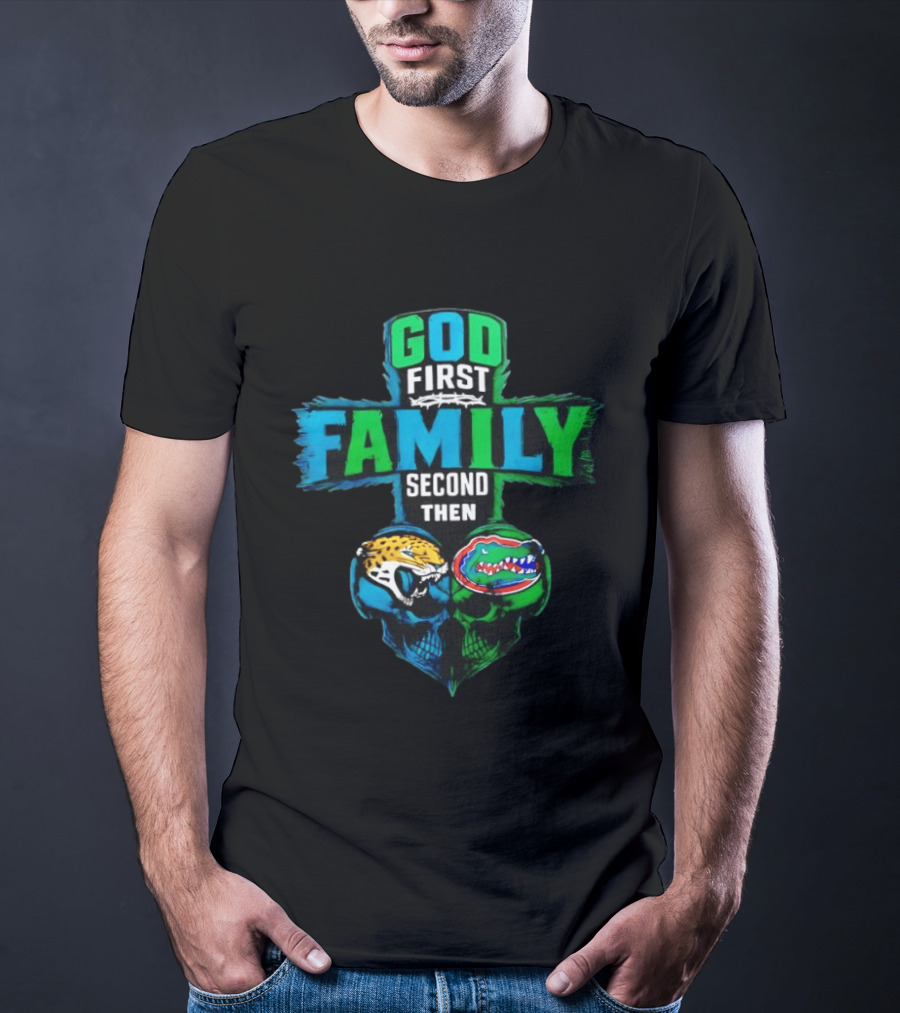 God First Family Second Jacksonville Jaguars Florida Gators Skull Heart T-Shirt