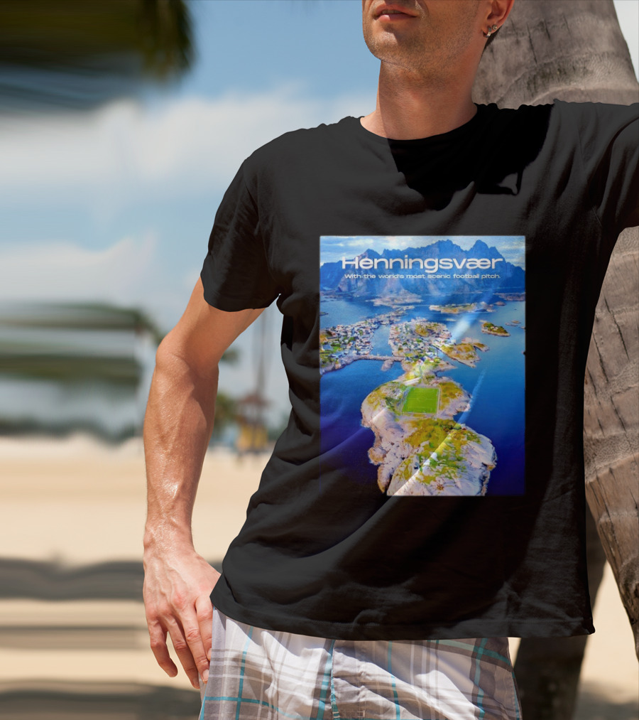 Henningsvaer With The World's Most Scenic Football Pitch Aerial View T-Shirt