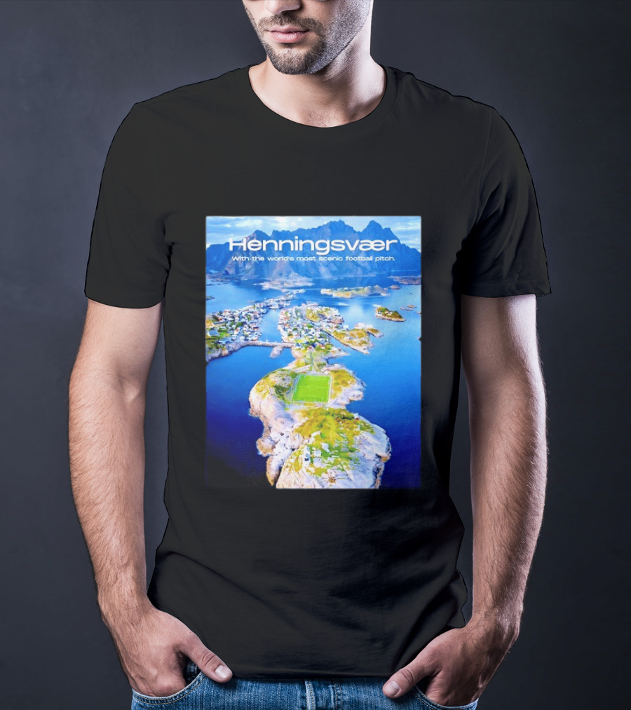 Henningsvaer With The World's Most Scenic Football Pitch Aerial View T-Shirt