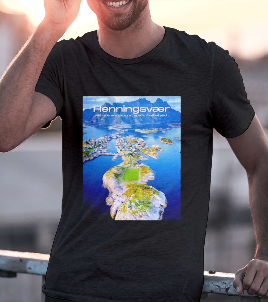 Henningsvaer With The World's Most Scenic Football Pitch Aerial View T-Shirt