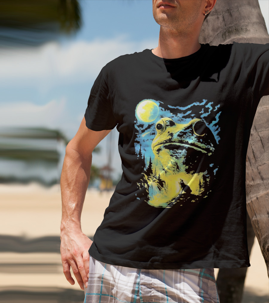 Howling Wolf Frog Moon Night Scene Surreal Fantasy T-Shirt