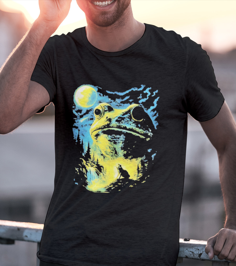 Howling Wolf Frog Moon Night Scene Surreal Fantasy T-Shirt