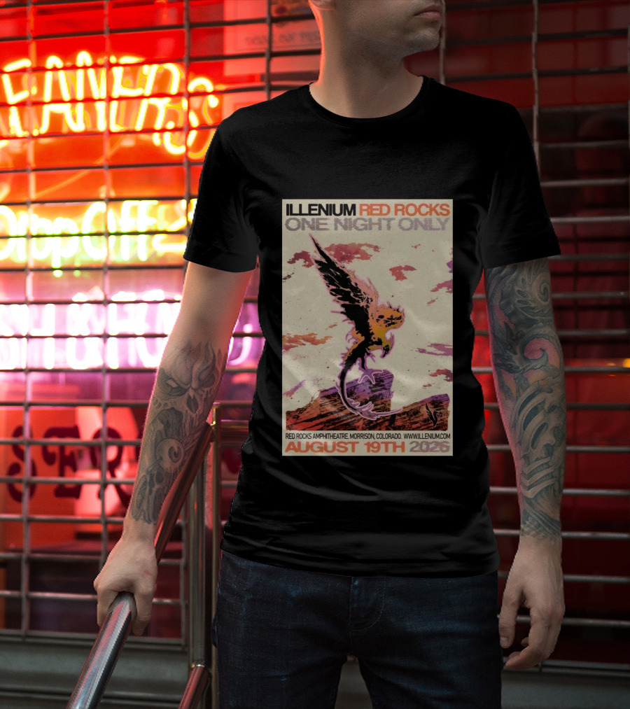 Illenium Red Rocks One Night Only August 19th 2026 Red Rocks Amphitheatre Morrison Colorado Www.illenium.com T-Shirt