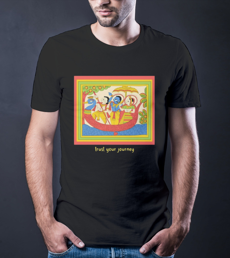 Phad Paintings Trust Your Journey Krishna Radha Boat Scene T-Shirt