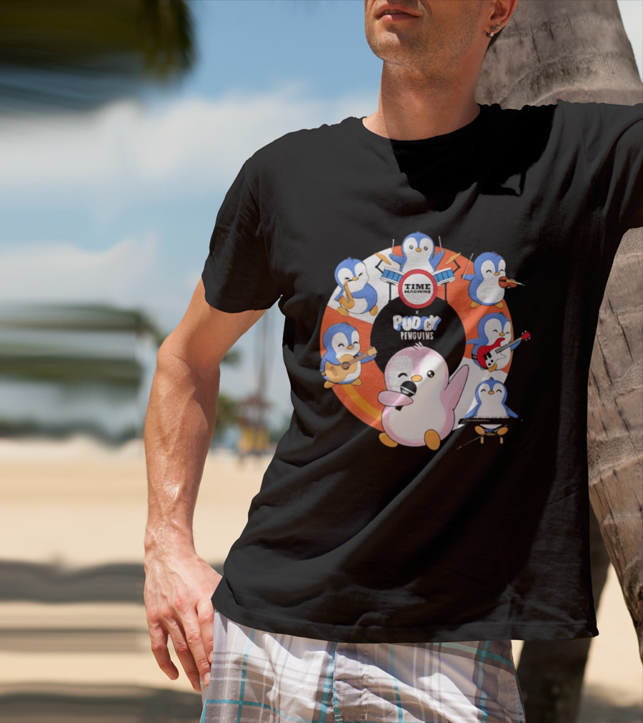 Pudgy Penguins Time Machine Band Musical Penguins Party T-Shirt