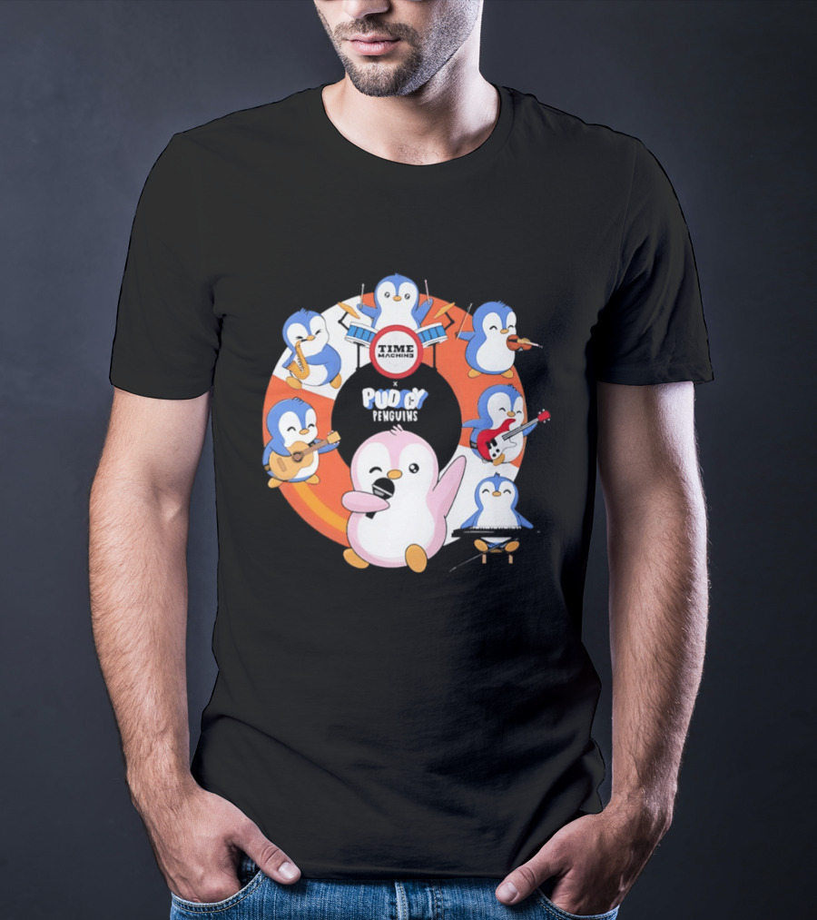 Pudgy Penguins Time Machine Band Musical Penguins Party T-Shirt