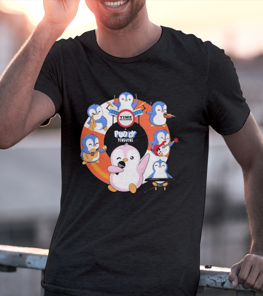 Pudgy Penguins Time Machine Band Musical Penguins Party T-Shirt