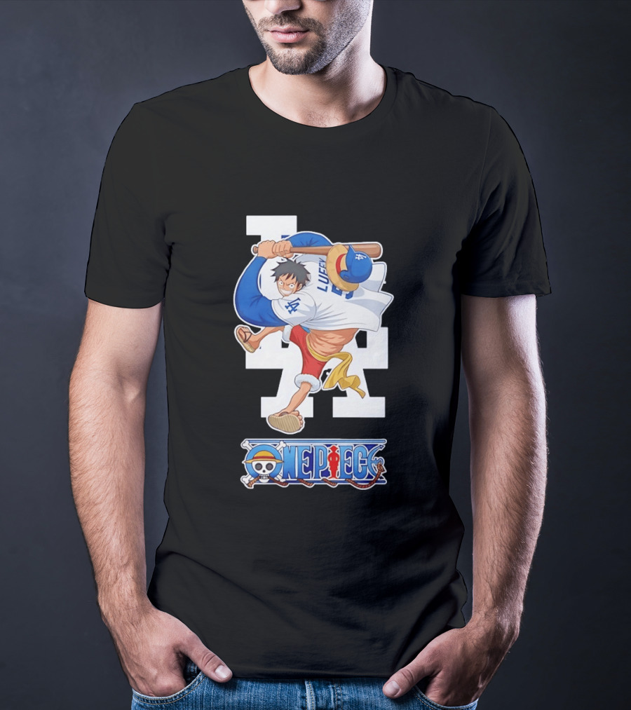 Luffy One Piece LA Baseball Crossover Dodgers T-Shirt