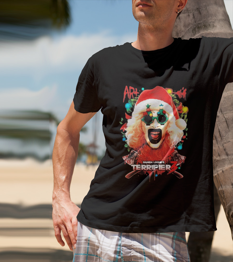 Damien Leone's Terrifier 3 Yuletide Terror Art The Clown Christmas Horror T-Shirt