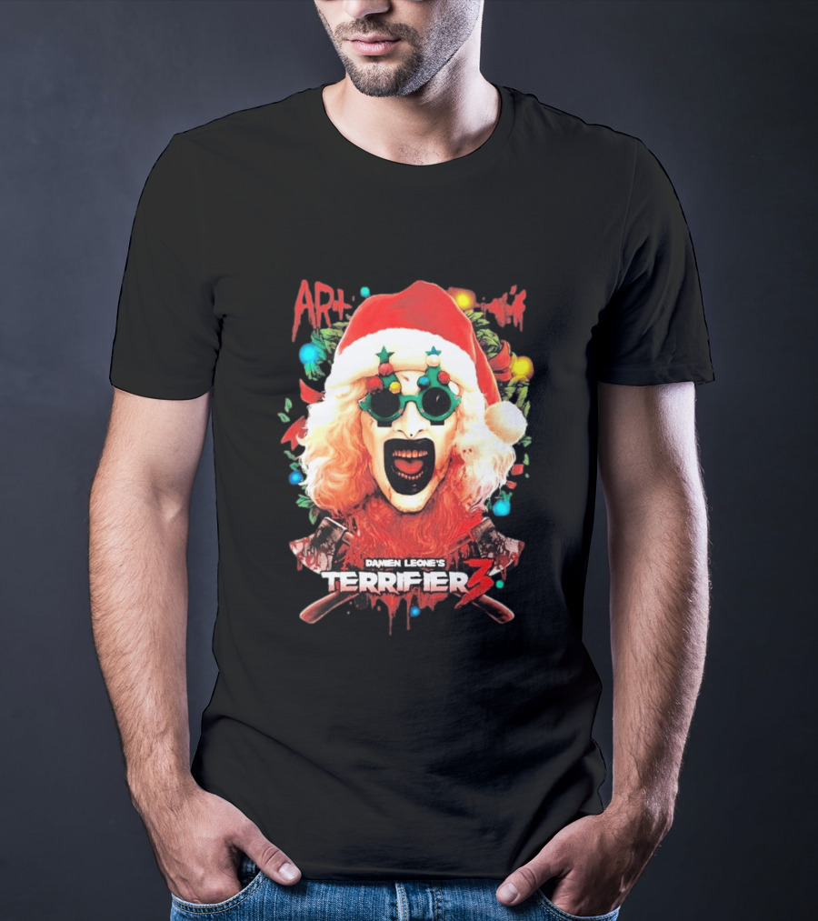 Damien Leone's Terrifier 3 Yuletide Terror Art The Clown Christmas Horror T-Shirt