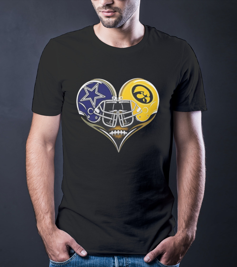 Dallas Cowboys And Iowa Hawkeyes Helmet Heart T-Shirt