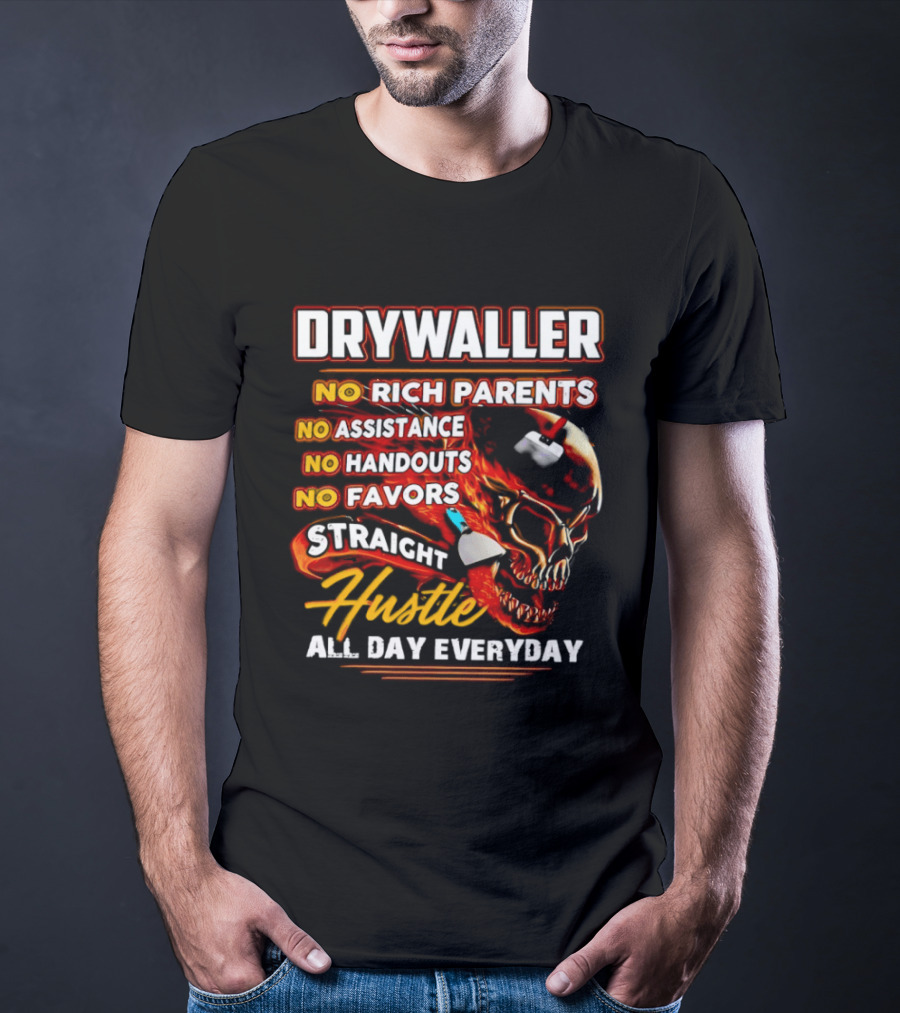 Drywaller Skull Holding Trowel Straight Hustle T-Shirt