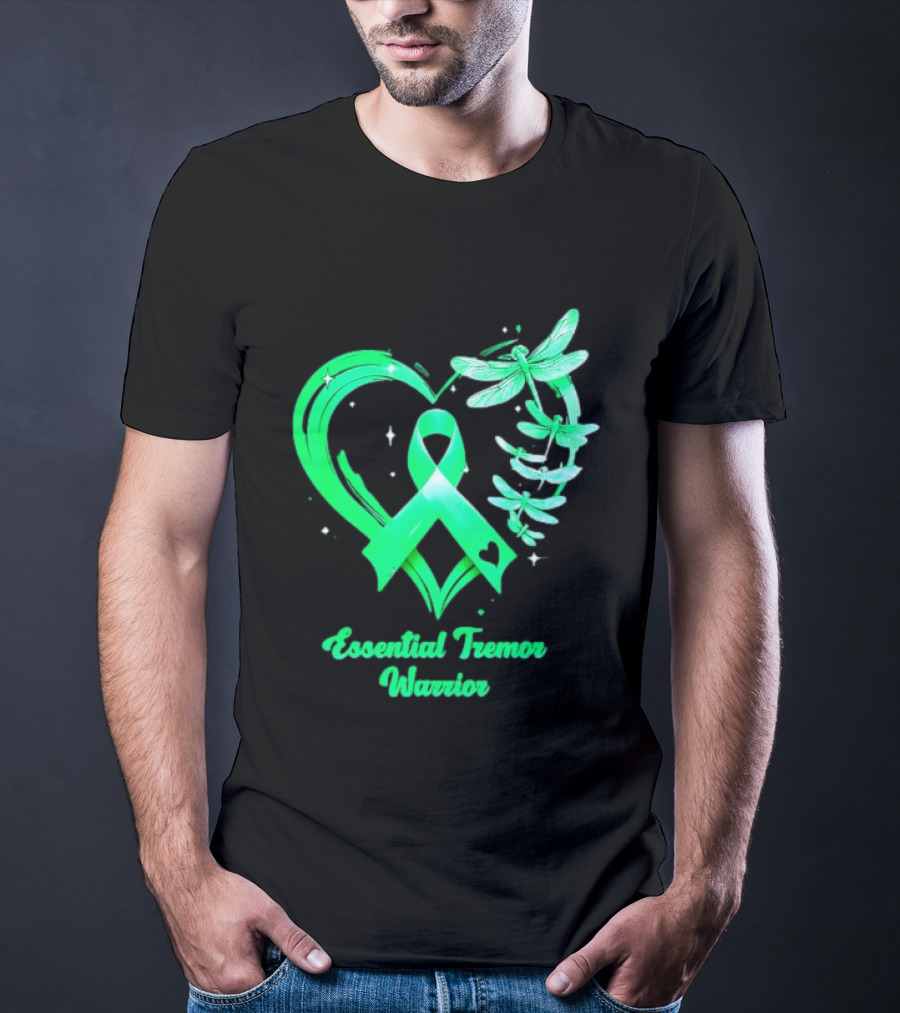 Essential Tremor Warrior Teal Ribbon Dragonfly Heart T-Shirt
