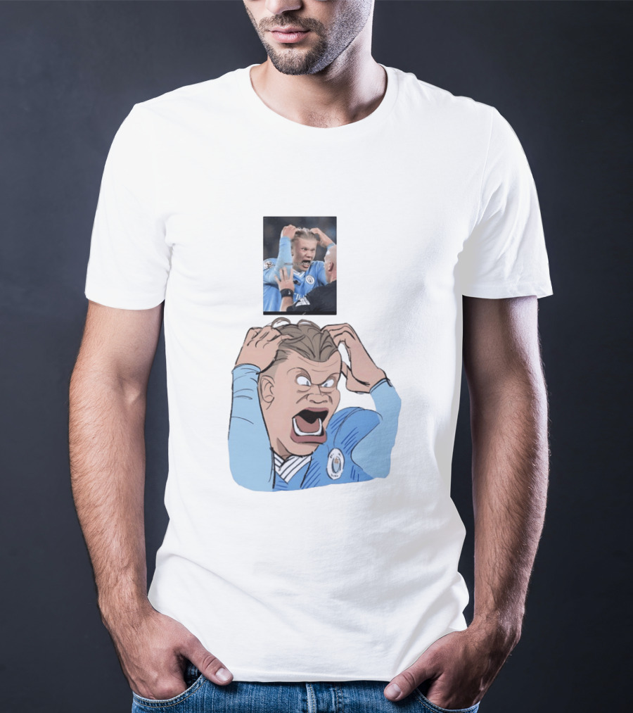 Erling Haaland Frustrated Screaming Football Cartoon Referee Reaction T-Shirt