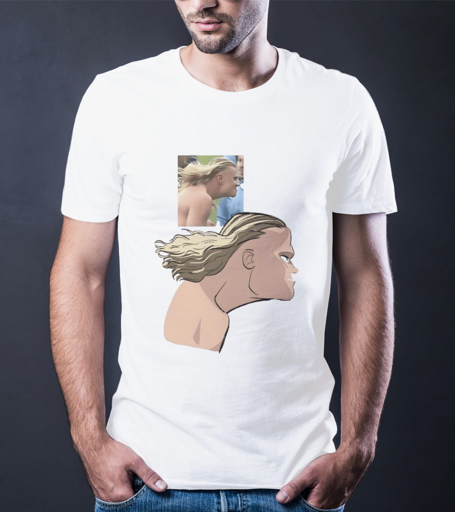 Erling Haaland Long Hair Meme Jawline Football Flowing Hairstyle T-Shirt