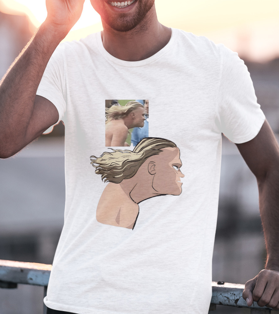 Erling Haaland Long Hair Meme Jawline Football Flowing Hairstyle T-Shirt