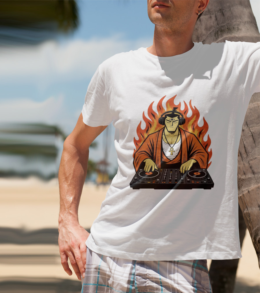 Samurai Jack DJing With Headphones Fire Music Mixer T-Shirt