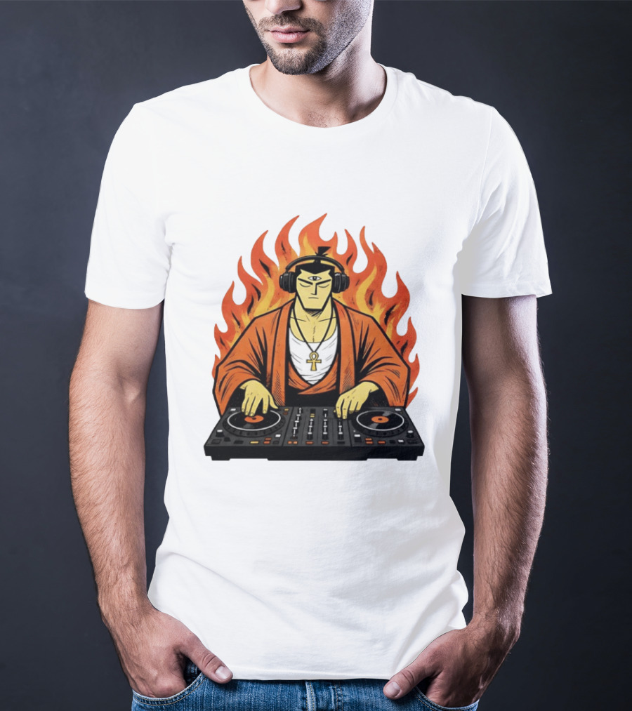Samurai Jack DJing With Headphones Fire Music Mixer T-Shirt