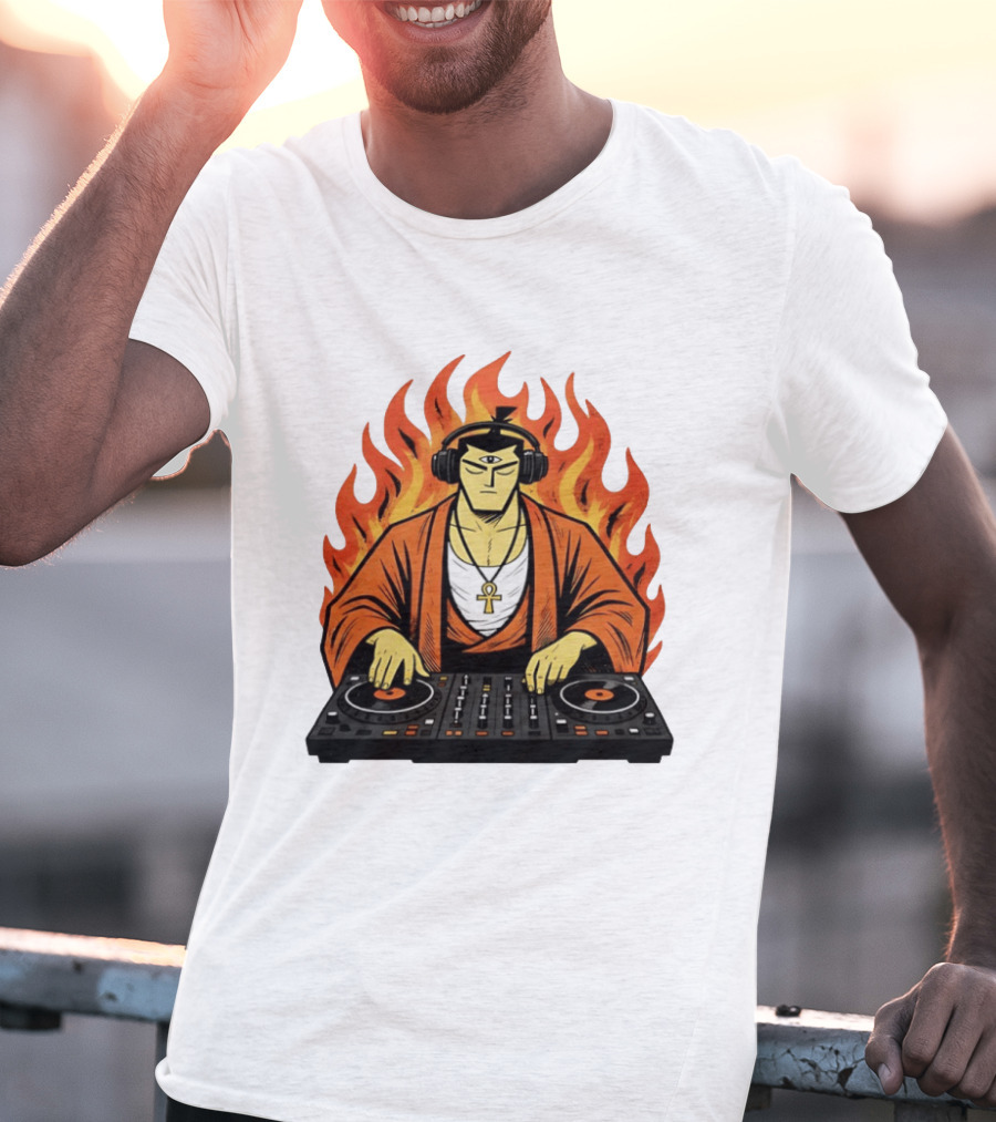 Samurai Jack DJing With Headphones Fire Music Mixer T-Shirt