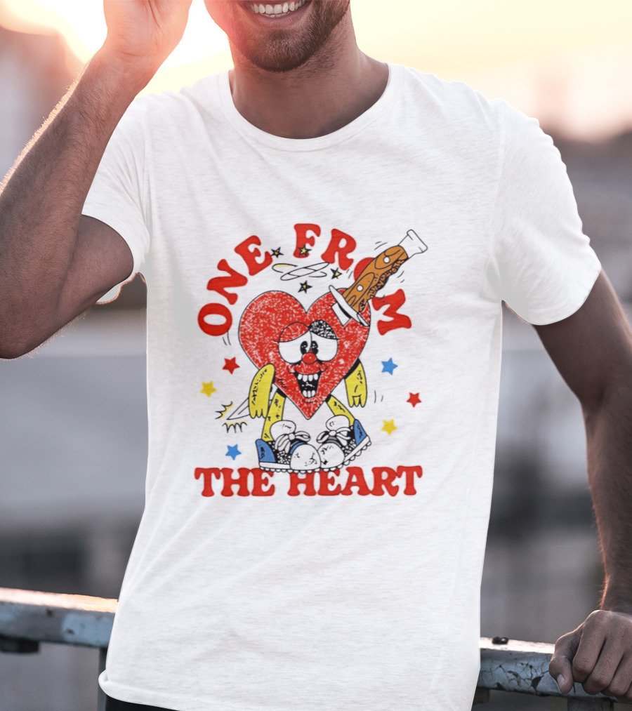 One From The Heart Love Cartoon Heart With Knife And Colorful Stars T-Shirt