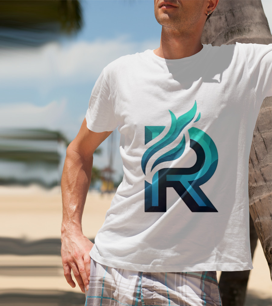 R Flame Letter Blue Green Gradient T-Shirt