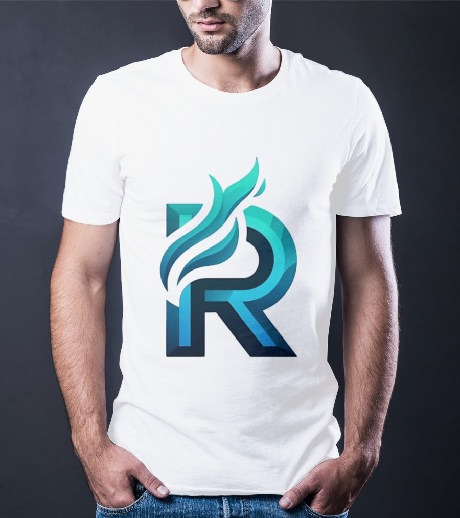 R Flame Letter Blue Green Gradient T-Shirt