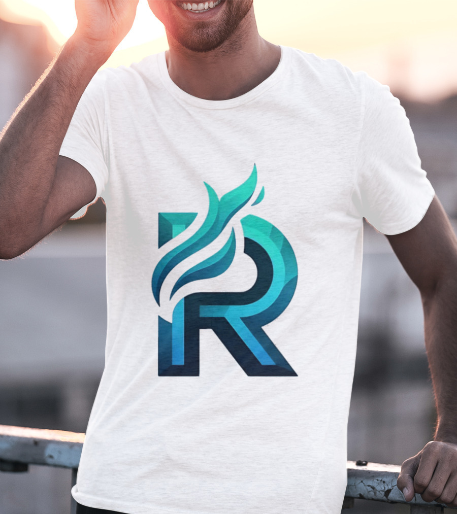 R Flame Letter Blue Green Gradient T-Shirt