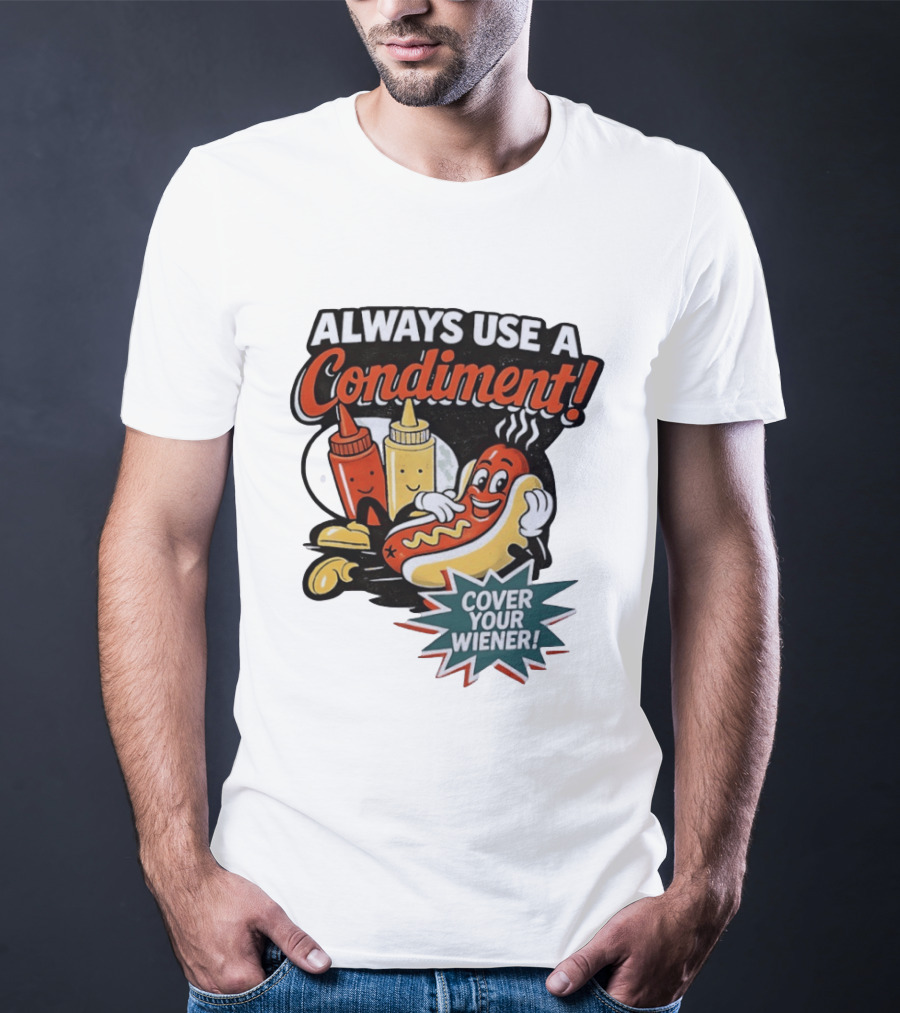 Always Use A Condiment Cover Your Wiener Hot Dog Fun T-Shirt