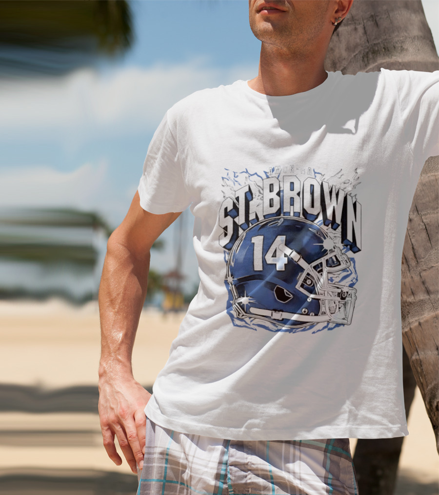 Amon Ra St. Brown 14 Helmet Detroit Lions T-Shirt