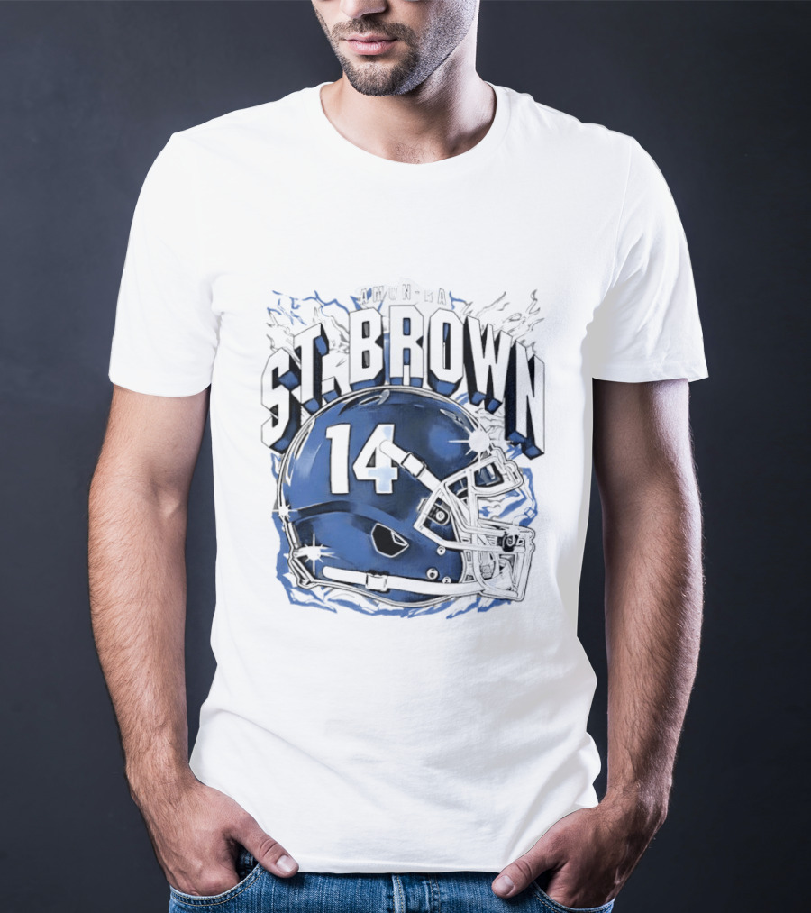 Amon Ra St. Brown 14 Helmet Detroit Lions T-Shirt
