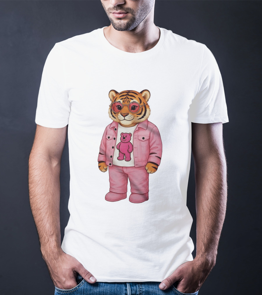 Cincinnati Bengals Fashion Pink Denim Tiger Bear T-Shirt