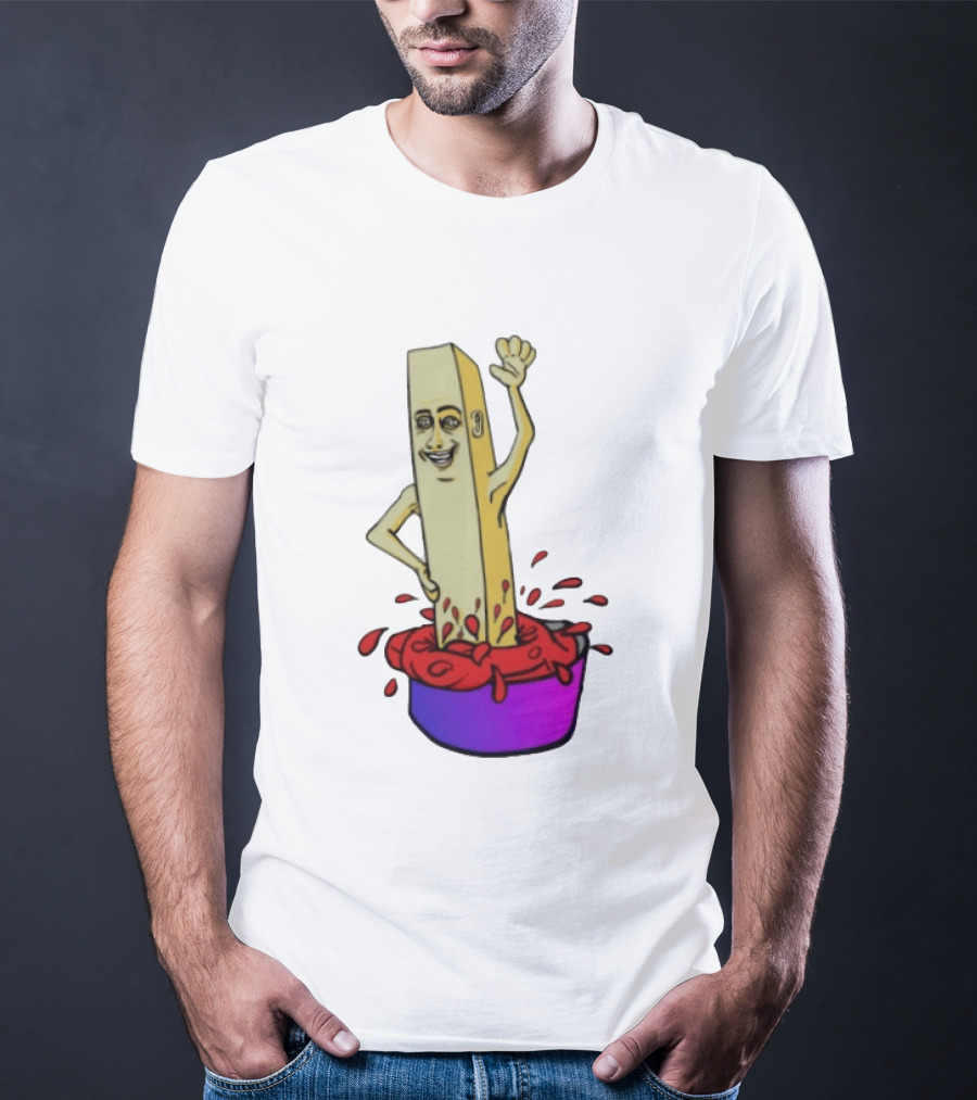 French Fry With Face Humorously Dipping In Ketchup Bowl T-Shirt