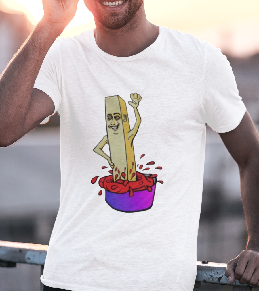 French Fry With Face Humorously Dipping In Ketchup Bowl T-Shirt