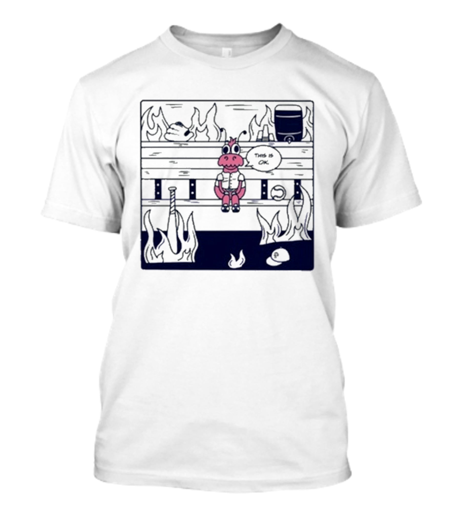 Jaxshrimp This Is Fine Fires Cartoon Cow Sitting Amidst Flames T-Shirt