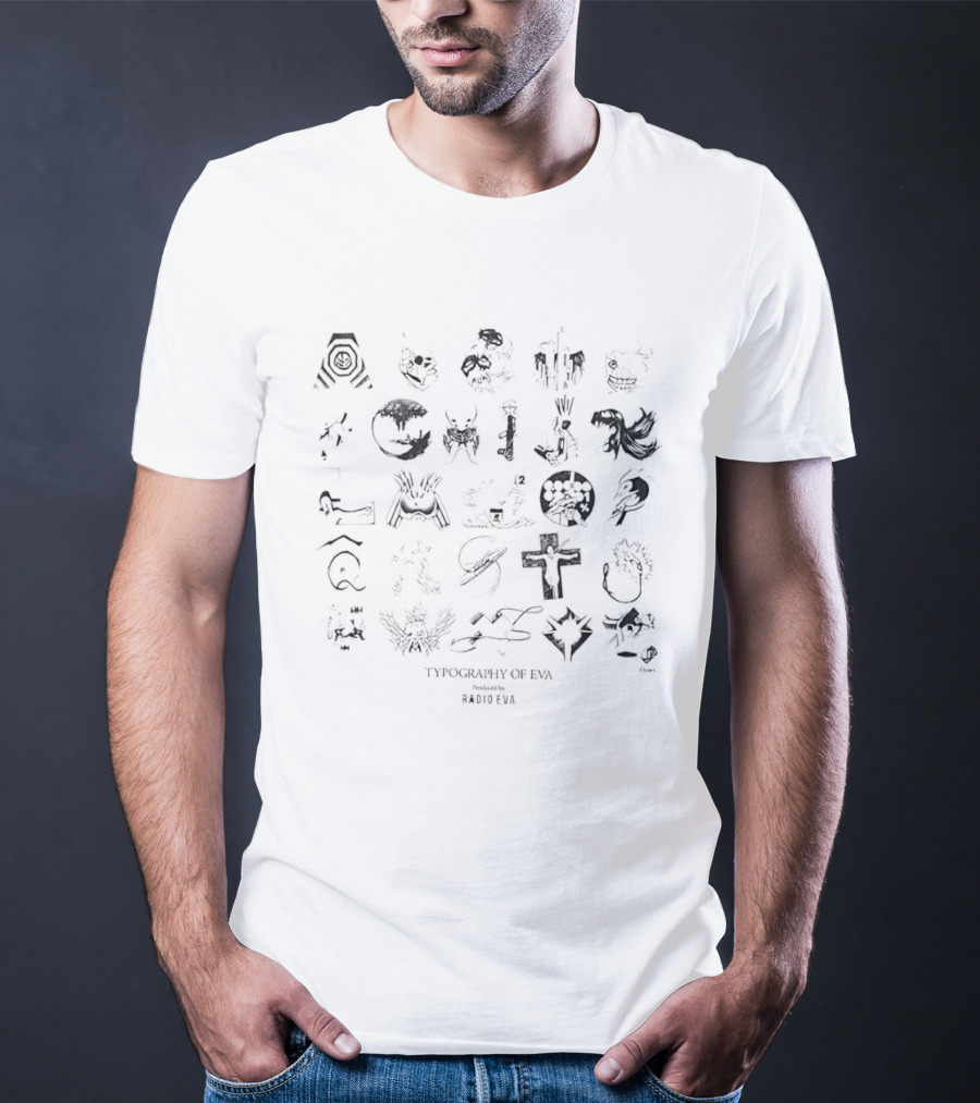 Evangelion Typography Of Eva Radio Eva Alphabet Collage T-Shirt