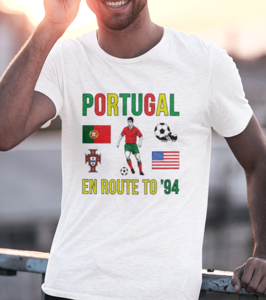Portugal En Route To '94 World Cup Journey Footballer And Flags T-Shirt