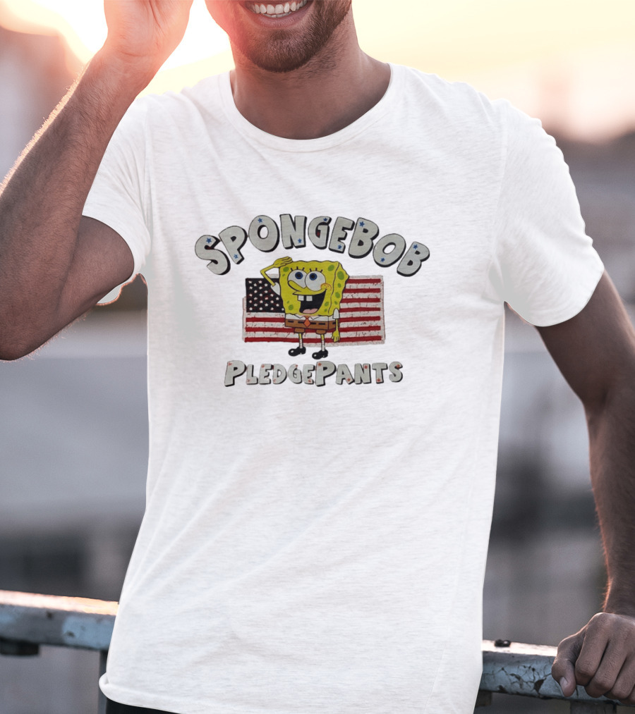 Spongebob Pledgepants American Flag Salute T-Shirt