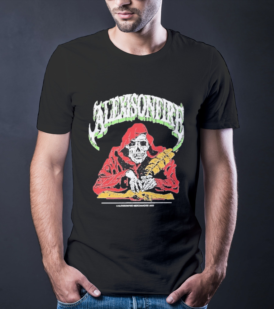 Alexisonfire Skelwrite Grim Reaper Scribe With Quill T-Shirt