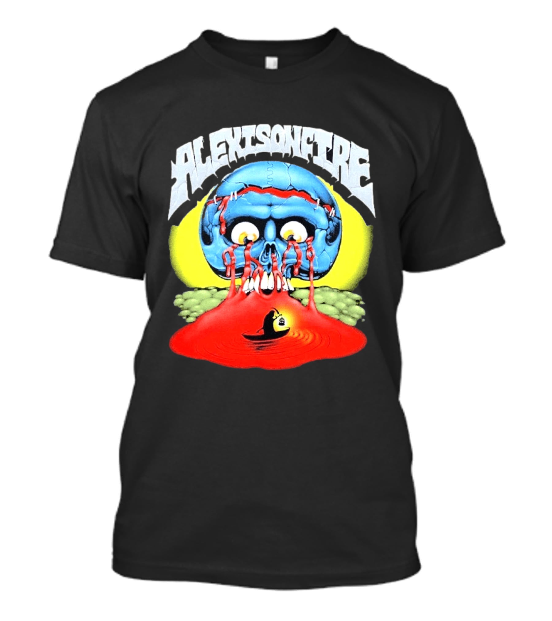 Alexisonfire Skull Island Creepy Blue Skull With Red Eyes And Boat T-Shirt