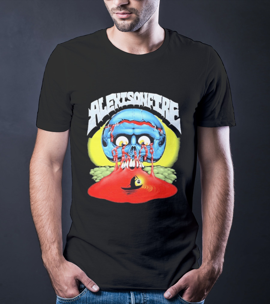 Alexisonfire Skull Island Creepy Blue Skull With Red Eyes And Boat T-Shirt