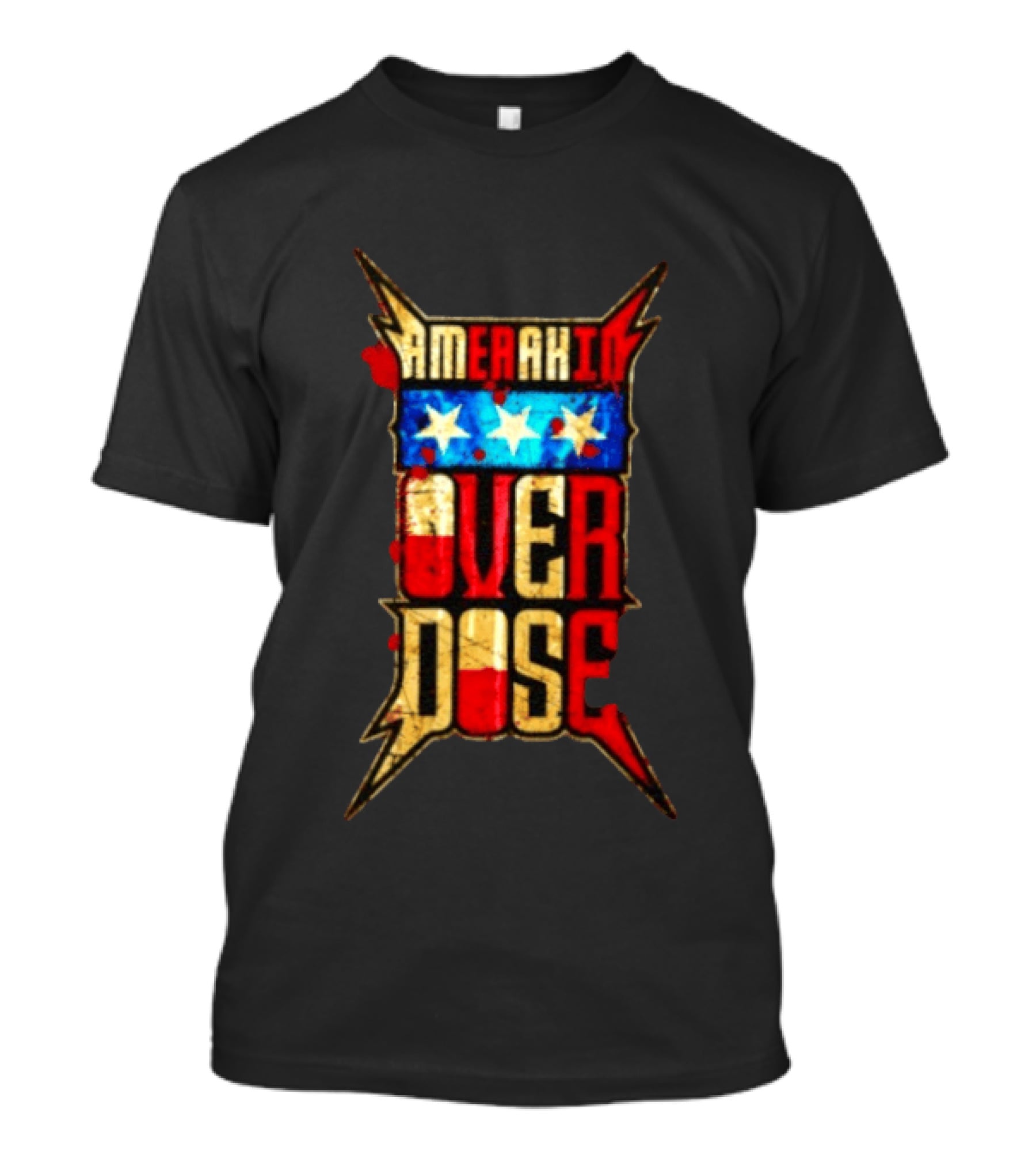 Amerakin Overdose Distressed American Flag Stars Industrial Metal T-Shirt