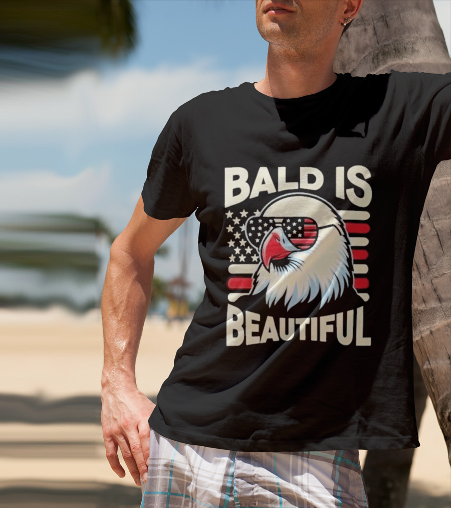Bald Is Beautiful USA Patriotic Eagle Stars And Stripes T-Shirt
