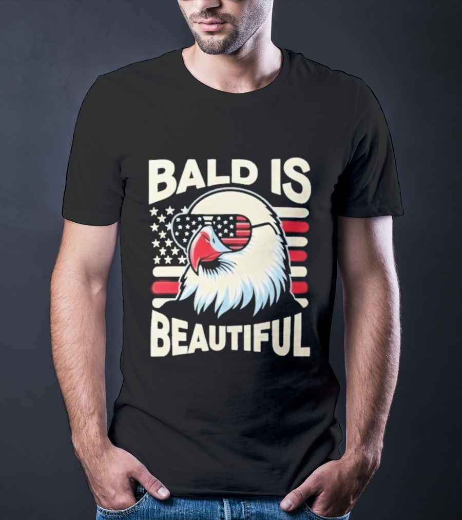 Bald Is Beautiful USA Patriotic Eagle Stars And Stripes T-Shirt