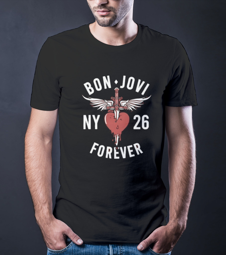 Bon Jovi NY 26 Forever Tour Cross Heart Wings T-Shirt