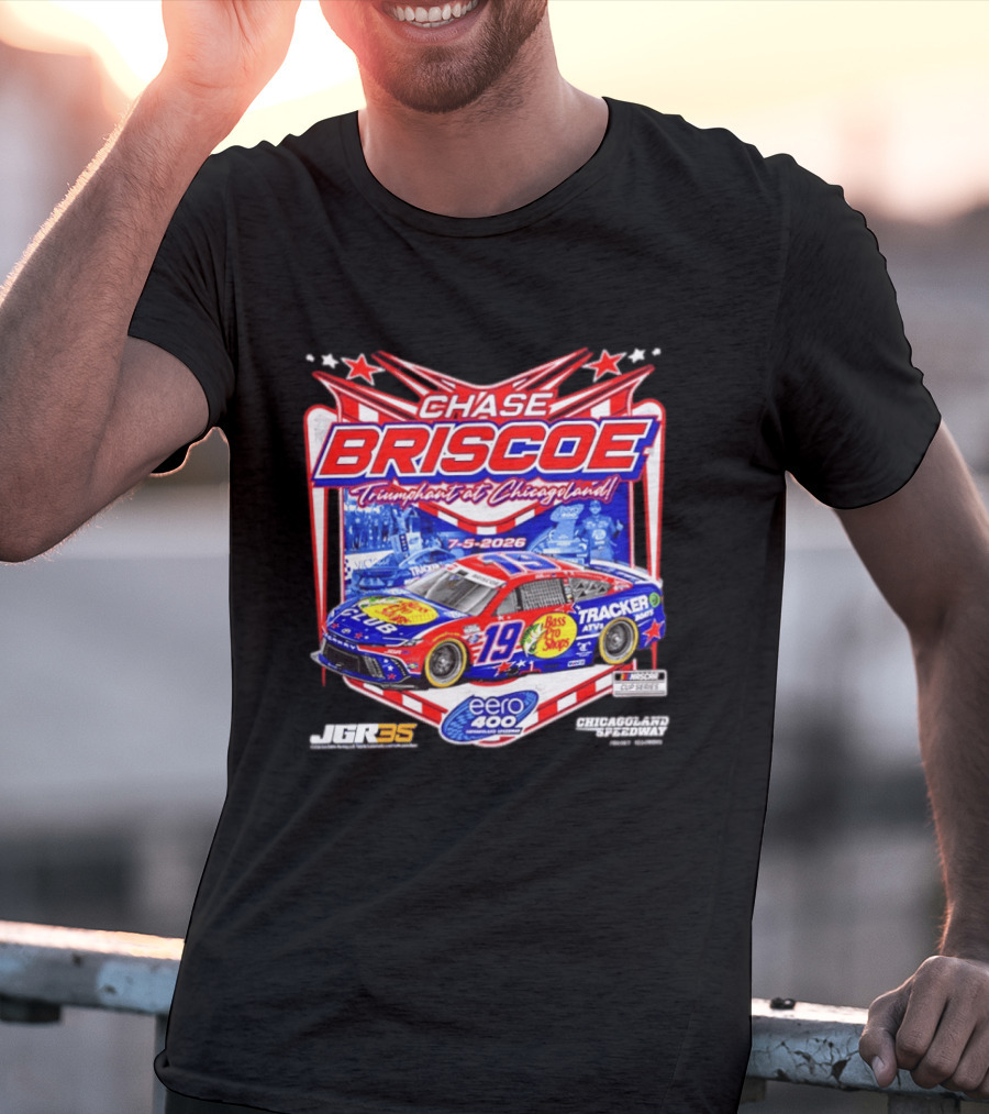 Chase Briscoe Triumph At Chicagoland July 5 2026 Eero 400 Cup Series Race Winner Bass Pro Shops 19 Tracker Boats Chicagoland Speedway T-Shirt
