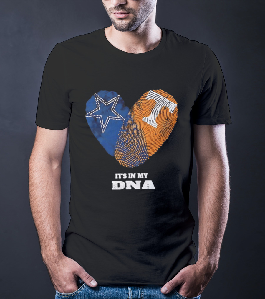 Dallas Cowboys Star And Tennessee Volunteers Orange Fingerprint Heart It's In My DNA T-Shirt