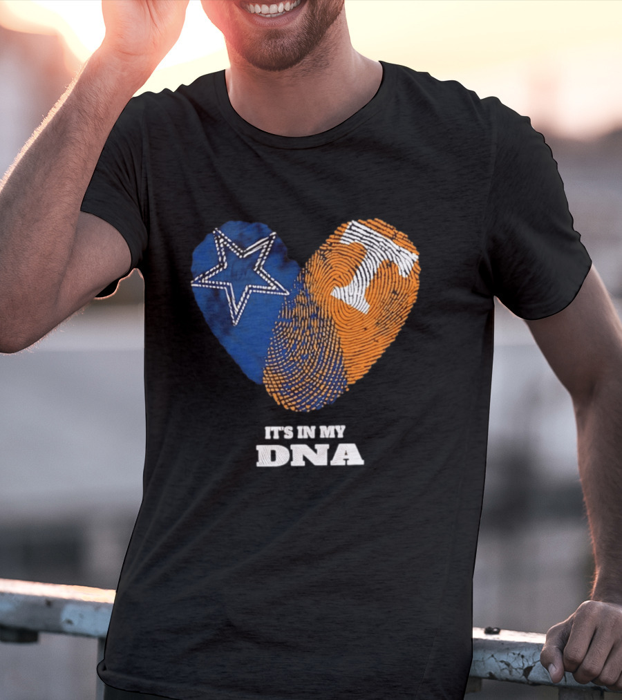 Dallas Cowboys Star And Tennessee Volunteers Orange Fingerprint Heart It's In My DNA T-Shirt